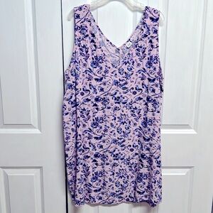 Gap Pink Blue Paisley Print V Neck / Back Sleeveless Casual Dress Size XXL